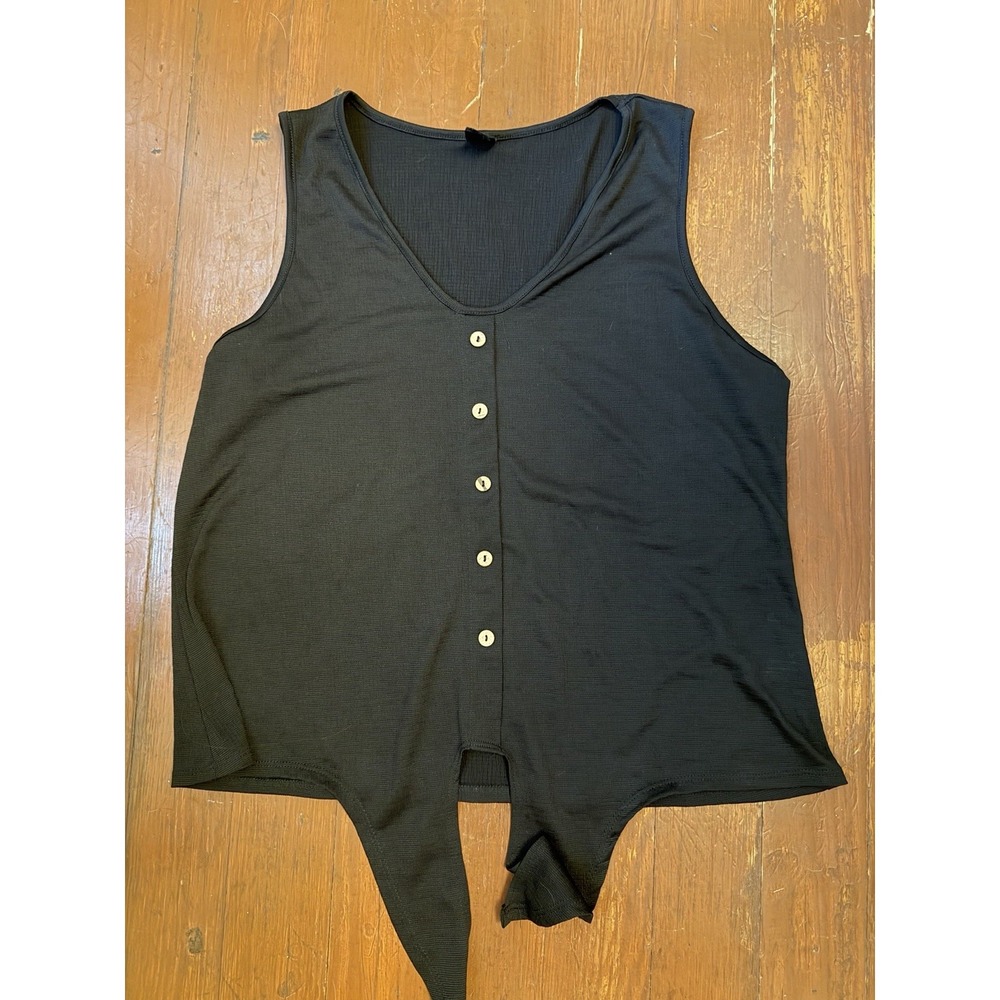 This & more Womens Black Ribbed Tie Front Button Up xLarge Casual Sleeveless